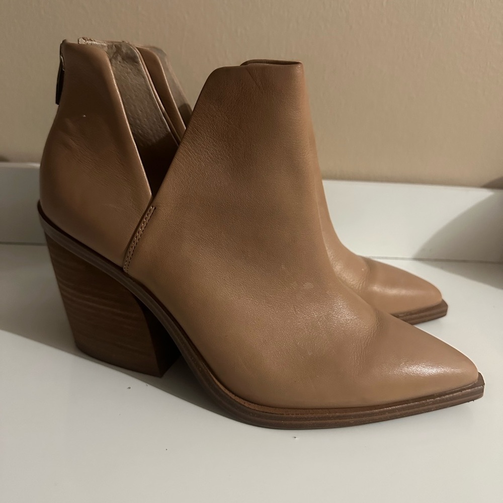 Franco Sarto Tan Leather Block Heel Boots